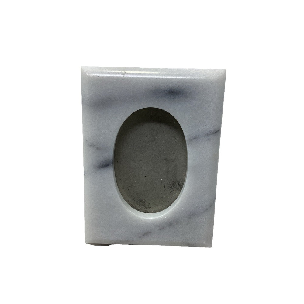 Vintage Miniature Marble Photo Frame Oval 4x3 Stone Mid Century Decor